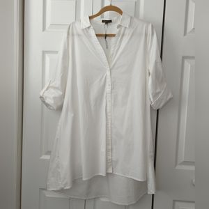 NWOT! ~BACIANO~ GORGEOUS SOLID WHITE FUNKY LAGENLOOK SHIRT DRESS BLOUSE-L